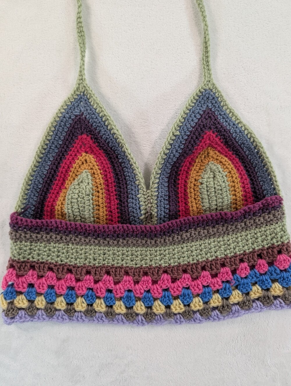 Handmade Crochet Bralette Halter Top | Rainbow Boho Festival Summer Knit - Picture 5 of 5